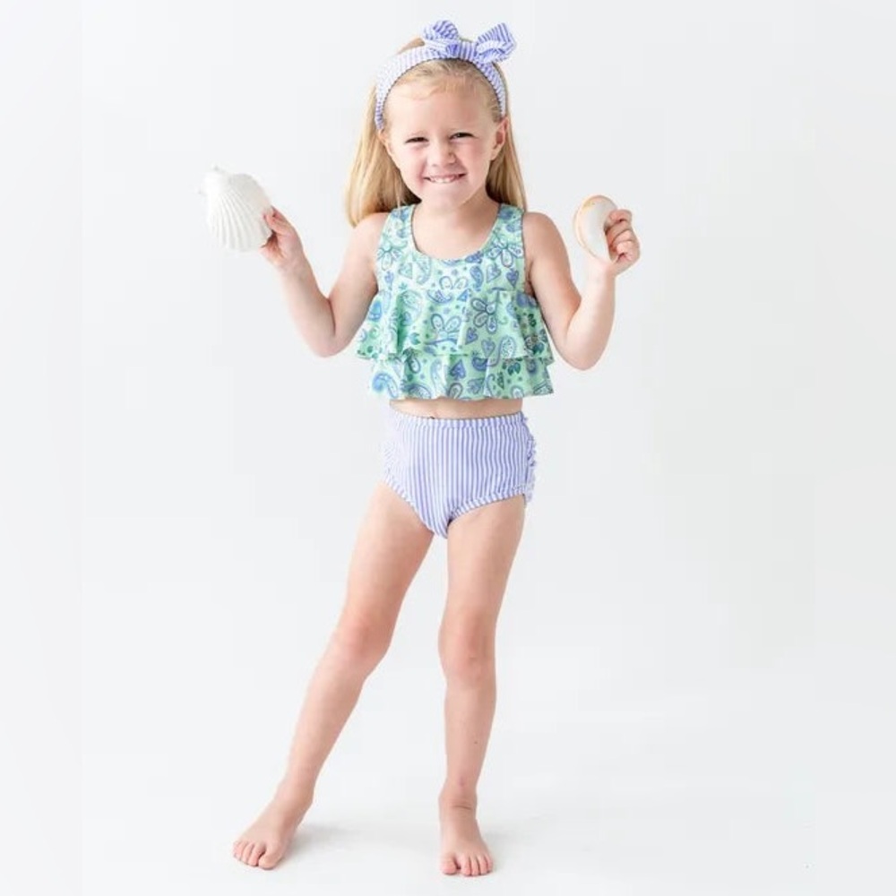 Ruffle Butts - Flounce Bikini - Sea Glass Paisley - 4T